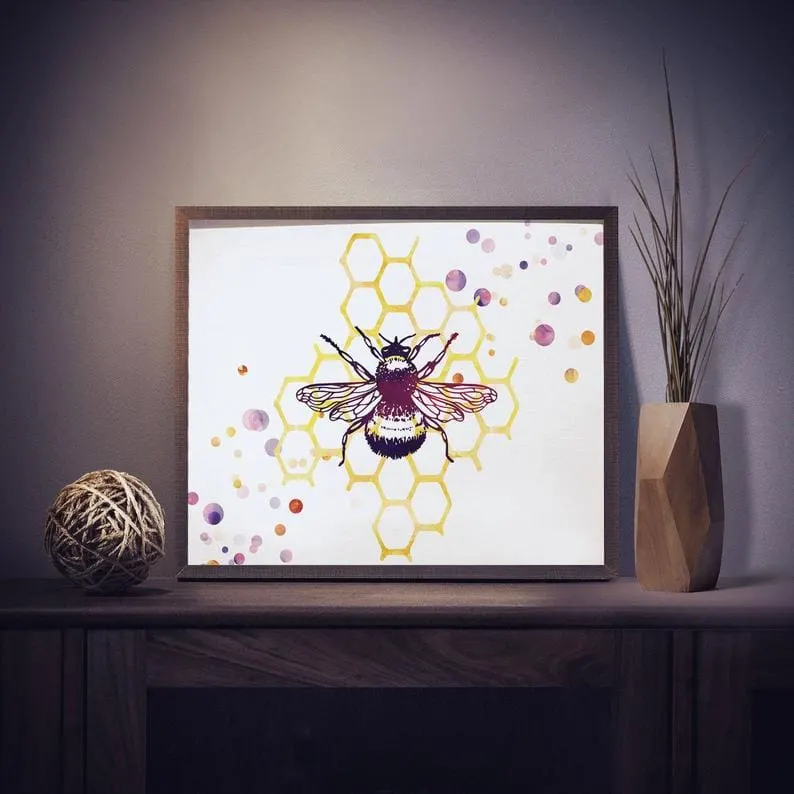 watercolor bee print for a bee gift idea