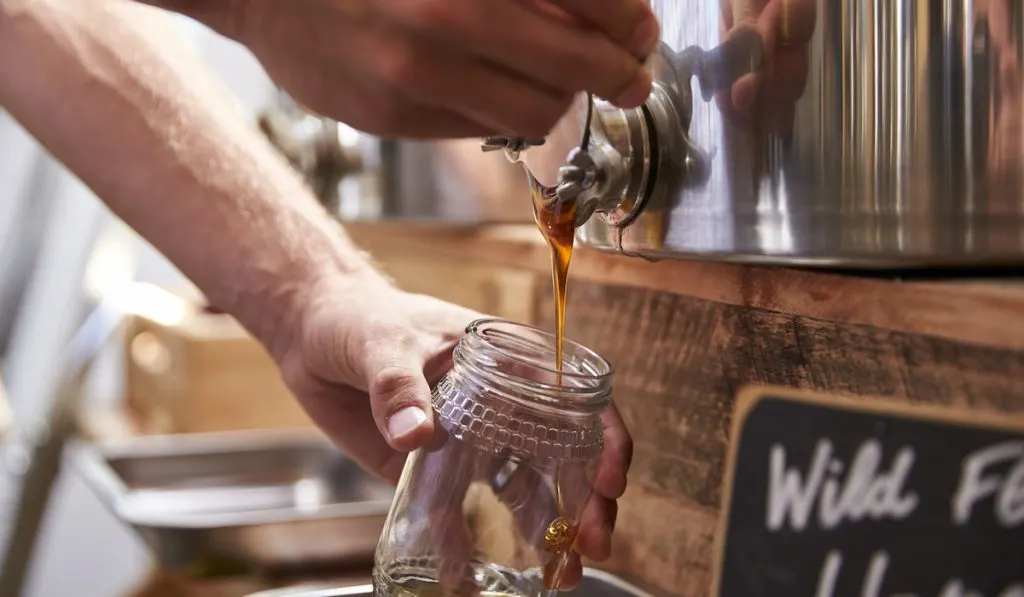 Man Filling Container With Wild Honey 