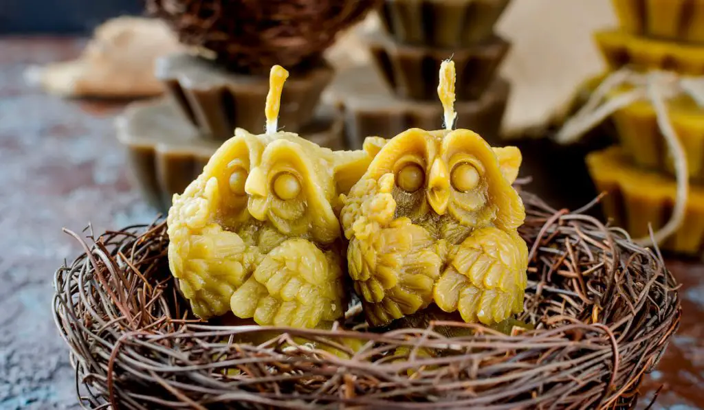 handmade candles in shape owls made from natural beeswax
